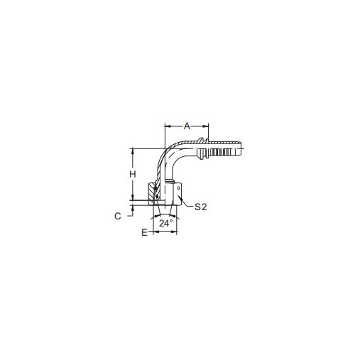 20591-90°Metric Female 24°Cone O-Ring H.T.