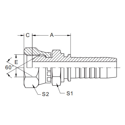 22611D BSP Female 60° Cone Seal Double Hexagon